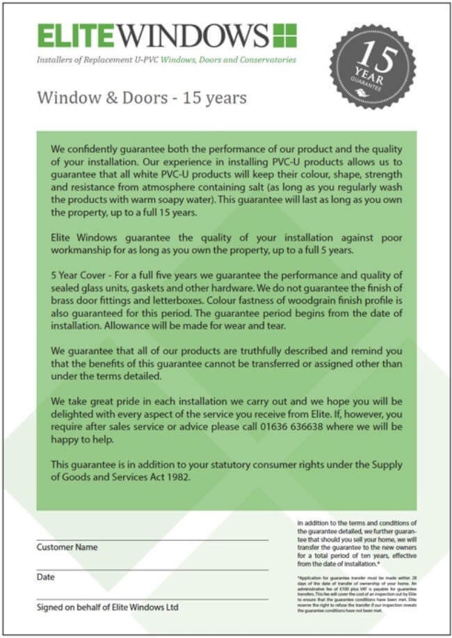 elite windows garentee